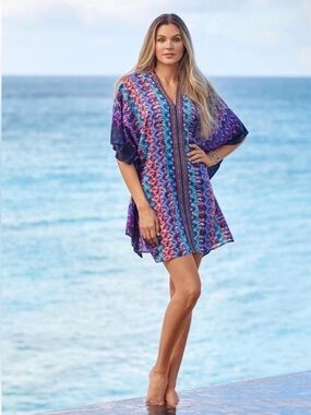 Miraclesuit Bella Alba Cotton Caftan Cover-up in Midnight Blue